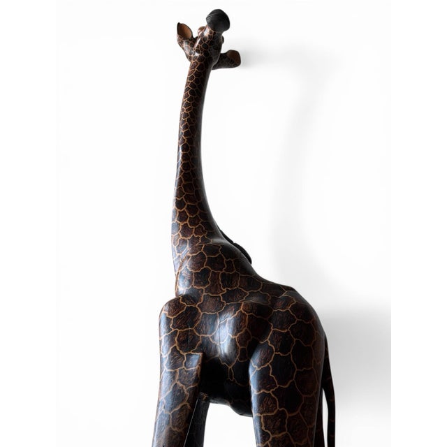 Late 20th Century Large Hand-Carved Wooden Giraffe Sculpture, 85” Tall For Sale - Image 12 of 12