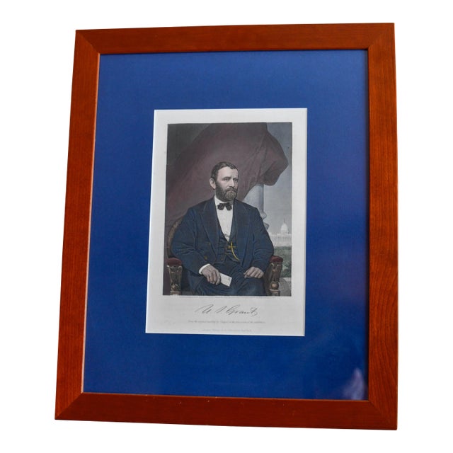 1869 President Ulyses S. Grant Hand Colored Engraving Framed Reproduction For Sale