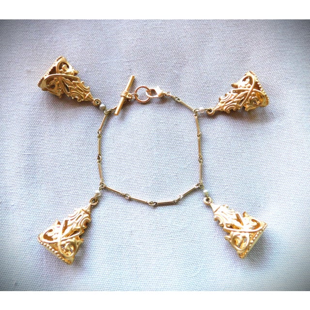 Metal Vintage Art Deco Four Gold Fob Bracelet For Sale - Image 7 of 10