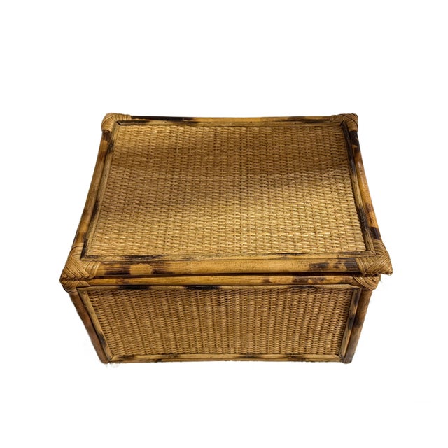 Brown Vintage Tortoiseshell Bamboo and Rattan Storage Box For Sale - Image 8 of 14