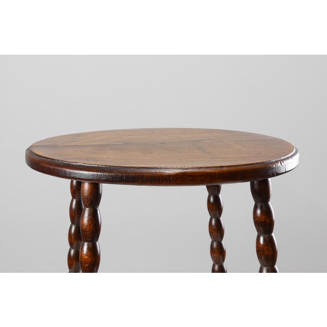 Brown Antique French Provincial Rustic Stool in Oak, 1900s For Sale - Image 8 of 11