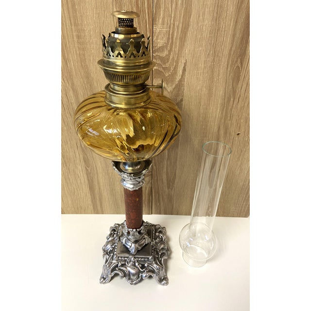 Antique Art Nouveau Kerosene Oil Column Lamp from HS, France, 1900s For Sale - Image 10 of 12