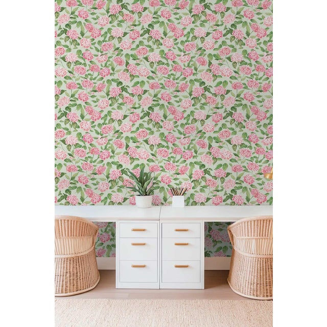 Textile Hydrangea Blooms Floral Grasscloth Wallpaper by House Party | Gatsby Pink | 8 Yards For Sale - Image 7 of 8