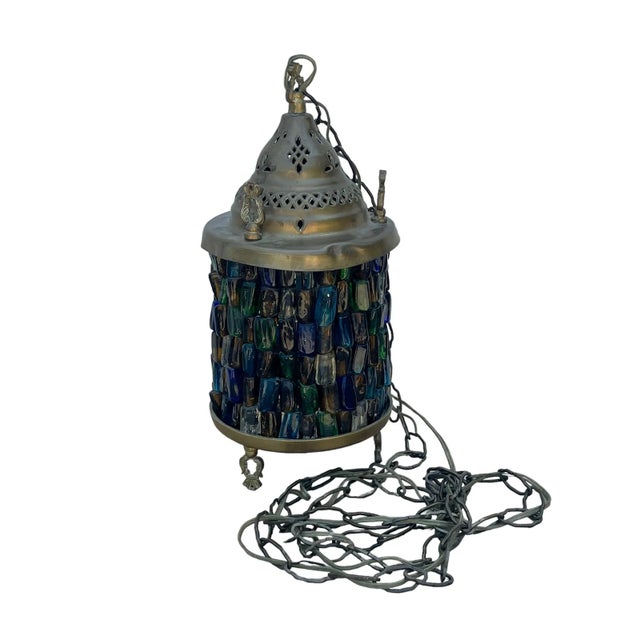 Vintage Hebron Glass Beaded Swag and Brass Lamp/Swag Light For Sale - Image 10 of 12
