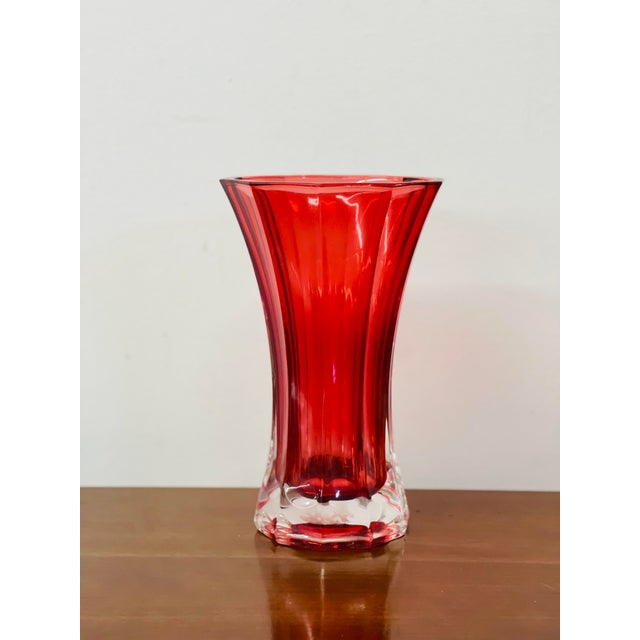 1970s Vintage 1970’s Cranberry Fluted Glass Vase For Sale - Image 5 of 5