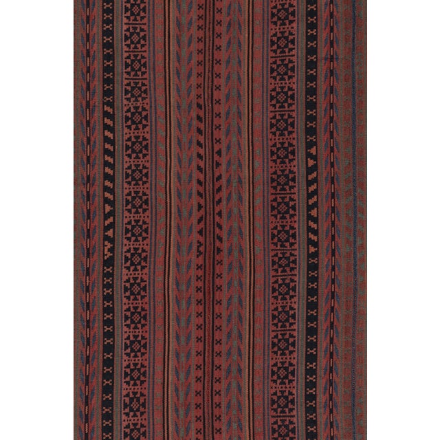 Vintage Persian Tribal Square Kilim, Red & Teal Geometric Stripes - Rug & Kilim For Sale In New York - Image 6 of 10