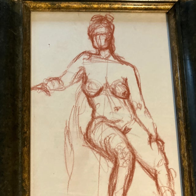1950s 1950’s 2 Original Sepia Female Nude Study Drawings Ornate Vintage Frames-A Pair For Sale - Image 5 of 7