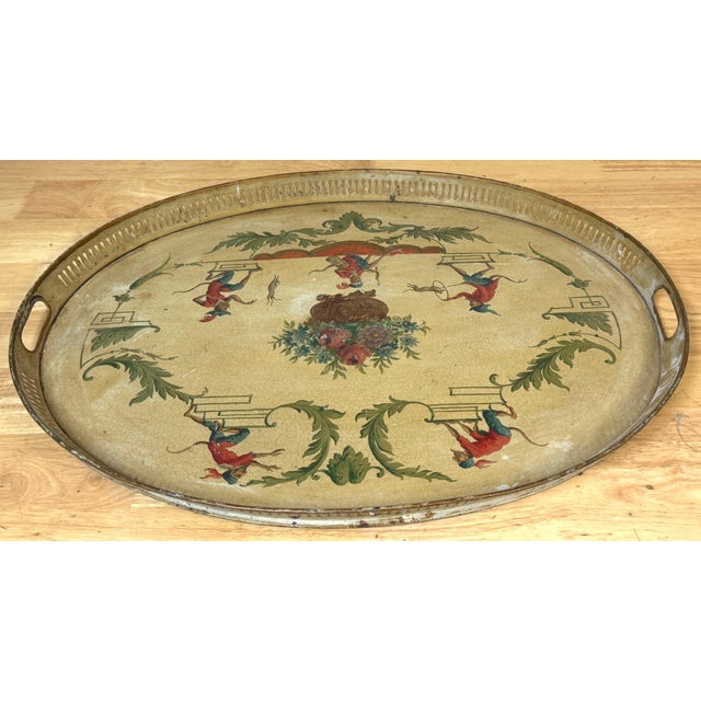 Regency Painted Tole Tray with Chinoiserie Decoration, English or French For Sale - Image 4 of 18