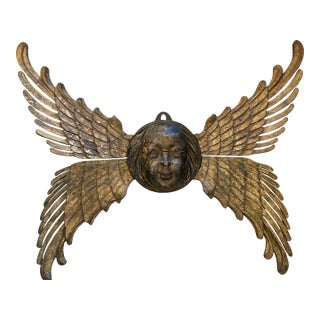 Antique Carved Gilt Wood Angel Overdoor Wall Appliqué For Sale