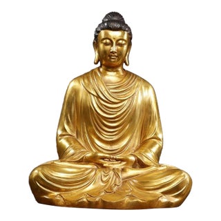Late 19th Century Gilt Bronze Buddha Statue, Seated Tathagata Figure, 3.27kg For Sale