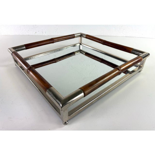 Silver Stylish Nickel and Bamboo Galley Tray After Ralph Lauren For Sale - Image 8 of 8