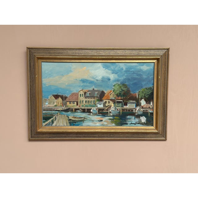 Original Swedish Oil on Canvas – “Helsingborg” by Arvid Karlsson – Signed & Dated 1975 – Framed – 75 × 49 cm (29.5" ×...