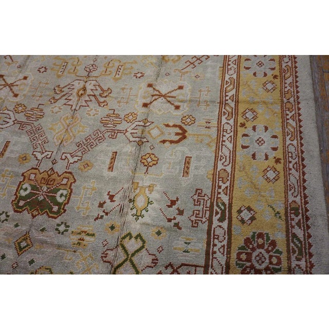 Magnificent White Ivory Color and Superb Geometric Design Antique Turkish Oushak Rug For Sale - Image 11 of 15