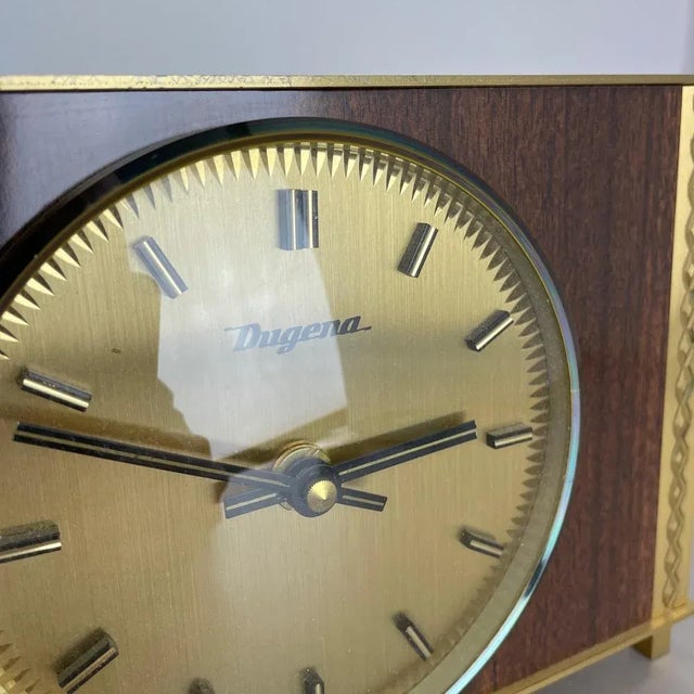 Modernist Teak & Brass Table Clock from Dugena, Germany, 1960s For Sale - Image 10 of 18