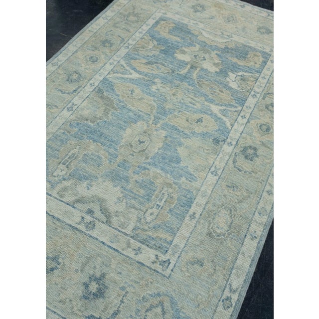 Turkish Green & Blue Turkish Oushak Rug 4' x 6'5" For Sale - Image 3 of 8