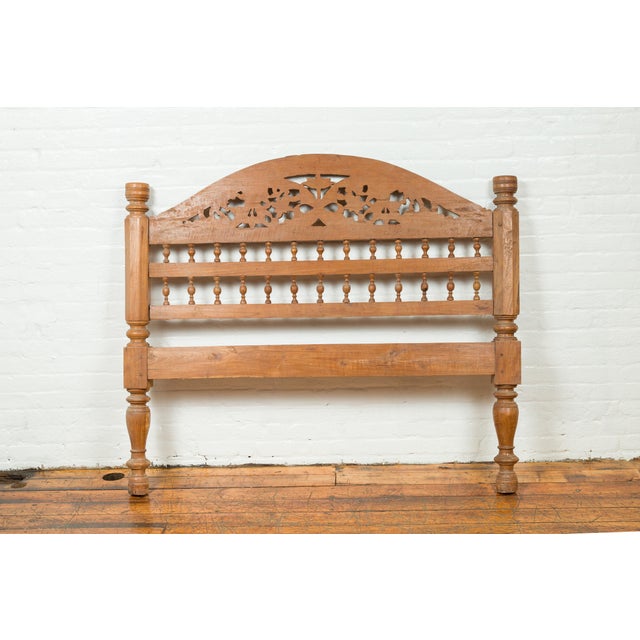 Asian Mid 20th Century Indonesian Carved Scrolling Foliage & Petite Balusters Headboard For Sale - Image 3 of 11