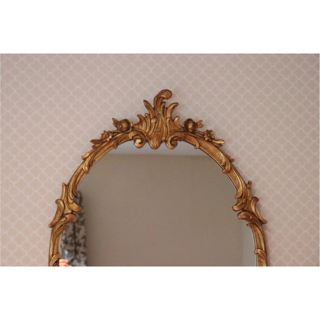 Rococo Vintage Gilt Wood Rococò Oval Wall Mirror With Floral Carving For Sale - Image 3 of 4
