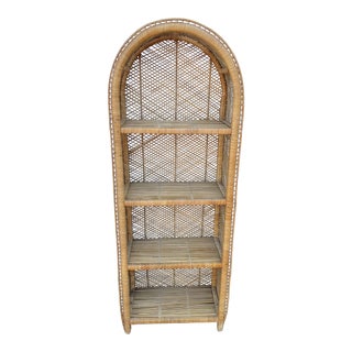 Vintage Boho Chic Wicker Rattan Etagere For Sale