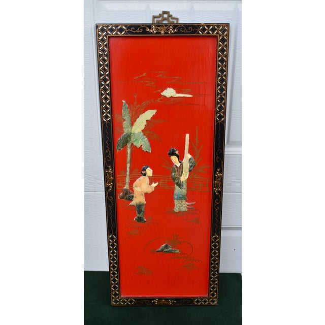 VTG Chinese Wall Plaque W/Raised Stone Appliques' For Sale - Image 10 of 13
