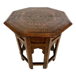 Octagonal Vintage Inlaid Moroccan Side Table For Sale