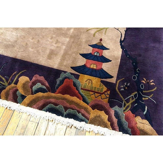 Art Deco 1920s Tan Taupe Floral Antique Chinese Art Deco Rug 8' 10" X 11' 6" Handknotted Wool Carpet For Sale - Image 3 of 5