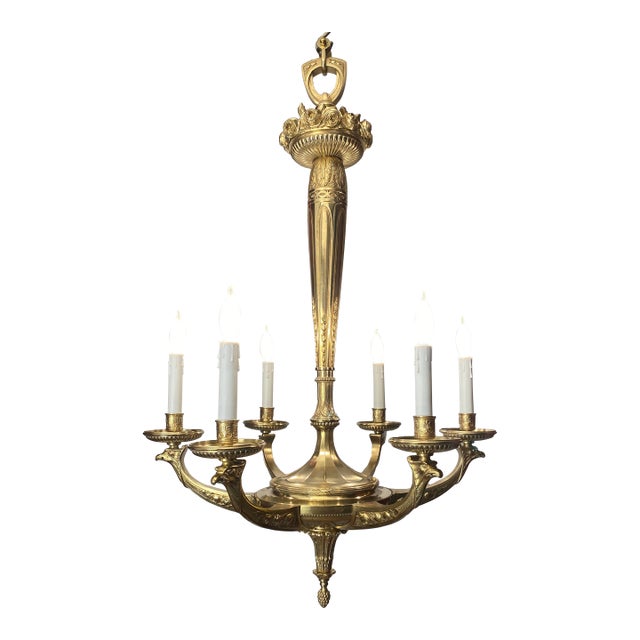 Large French Art Deco Bronze d'Ore Chandelier Attributed to Sue Et Mare, Parisian For Sale
