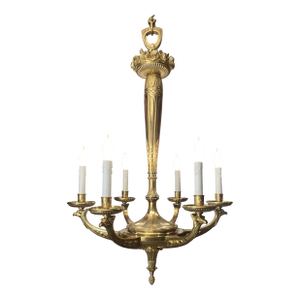 Large French Art Deco Bronze d'Ore Chandelier Attributed to Sue Et Mare, Parisian