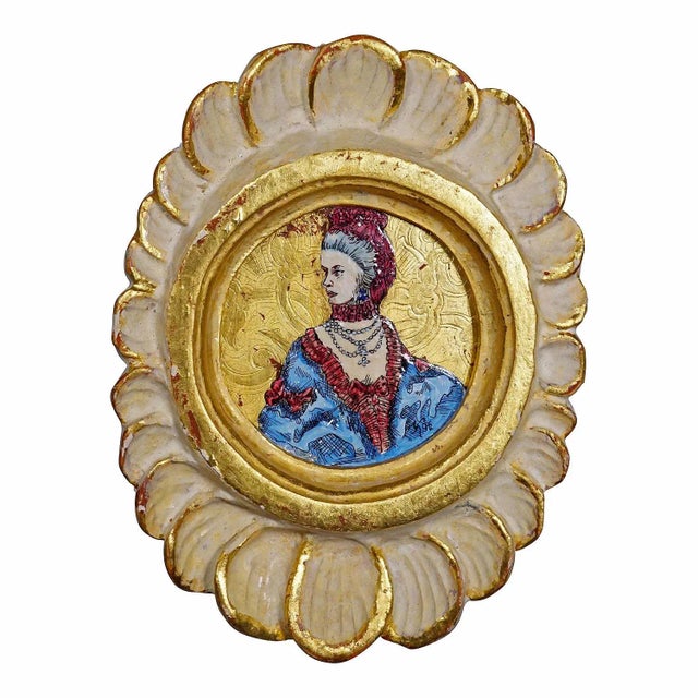 Set of Three Vintage Paintings with People in Rococo Costumes A set of three paintings depicting two noble ladies and a...