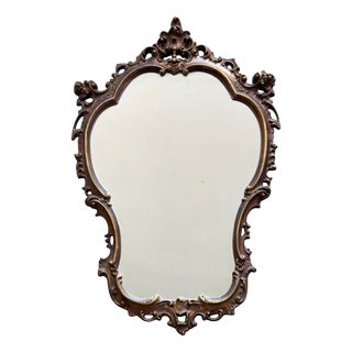 Mid-Century Modern Italian Hand-Carved Walnut and Giltwood Wall Mirror, 1950s For Sale