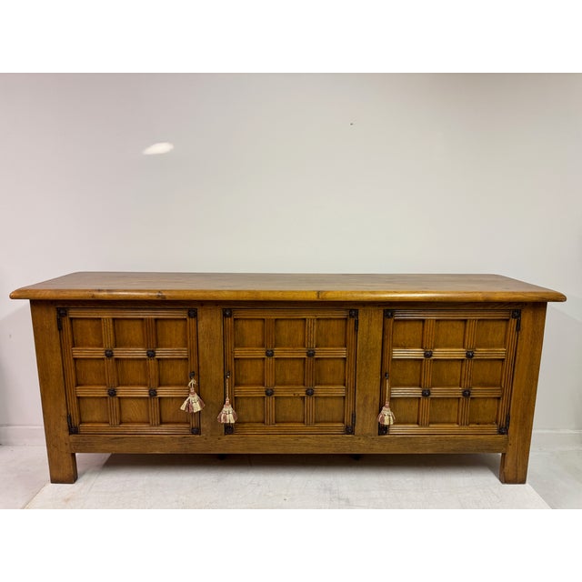 Spanish Style Brutalist Oak Sideboard with Lattice Front, 1960s For Sale - Image 4 of 13