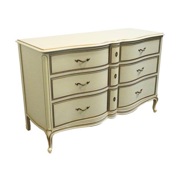 Drexel Drexel Furniture Touraine Collection Custom Cream Pained Country French Provincial 54" Double Dresser 200-120-1 For Sale - Image 4 of 15