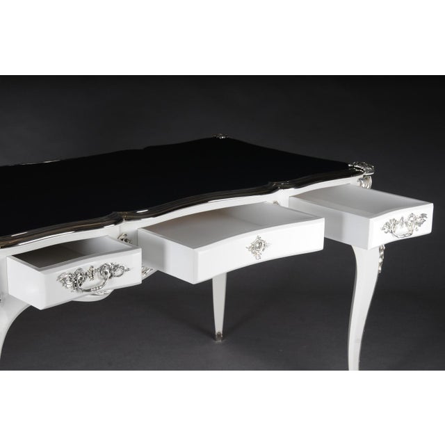 Vintage Writing Desk in High Gloss White and Silver For Sale - Image 13 of 18