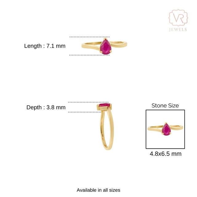 Estate Pear-Shaped Natural Ruby Solitaire Ring Size 4 in 14k Yellow Gold For Sale - Image 11 of 15