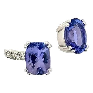 Natural Tanzanite Diamond Ring Size 6 14k W Gold 4 TCW Certified For Sale
