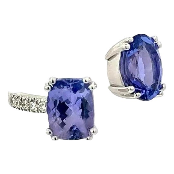 Natural Tanzanite Diamond Ring Size 6 14k W Gold 4 TCW Certified For Sale