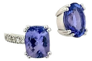 Natural Tanzanite Diamond Ring Size 6 14k W Gold 4 TCW Certified