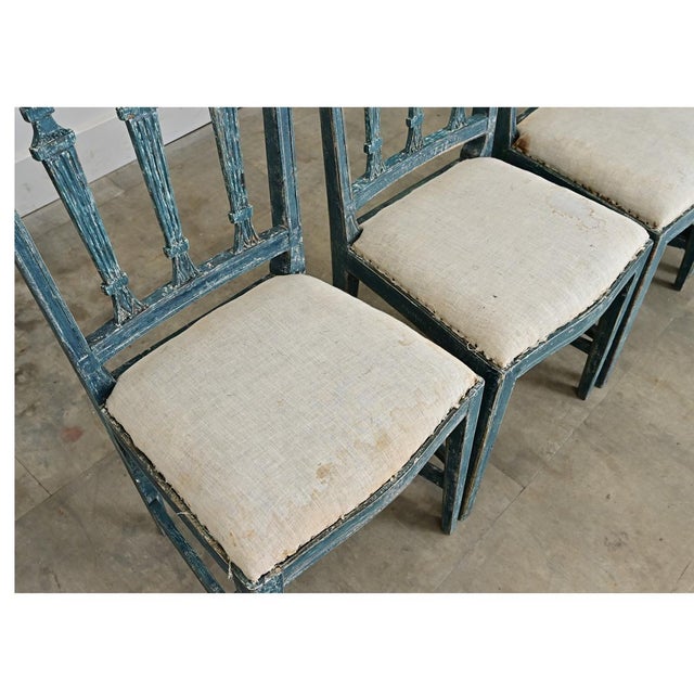 Teal Swedish Gustavian 18th Century Set of Four Painted Side Chairs For Sale - Image 8 of 14