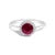 Contemporary 10K White Gold Red Ruby and 3/8 Cttw Diamond Halo Jewelry Set (Earrings, Pendant & Ring) For Sale - Image 3 of 6