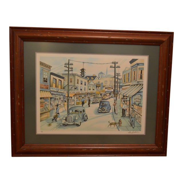 Mid Century America Small Downtown Scene Print For Sale