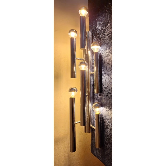 Metal Vintage Italian Six-Light Wall Lamp in Chrome-Plated Metal by Gaetano Sciolari, 1970s For Sale - Image 7 of 7