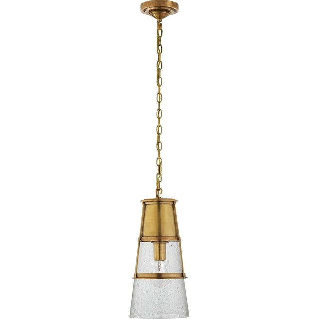 Modern Thomas O'Brien for Visual Comfort Signature Robinson Medium Pendant in Hand-Rubbed Antique Brass with Seeded Glass For Sale - Image 3 of 3