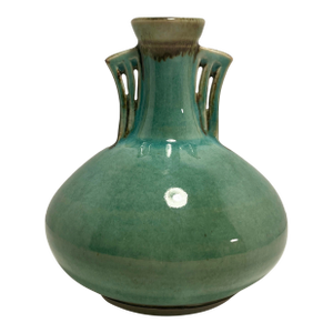 Vintage Blasdell '90 Studio Art Pottery Art Deco Style Green Glaze Vase, Signed