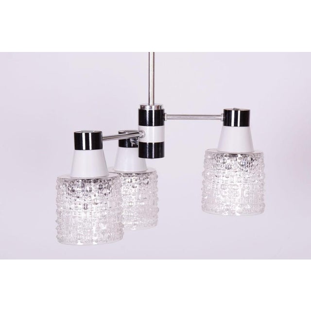 1970s Mid-Century Czech Chandelier in Chrome and Opaline Glass attributed to Drukov, 1970s For Sale - Image 5 of 13