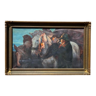 1924 “After Osmar Schindler” Large Equestrian Oil Painting – German School, Framed For Sale