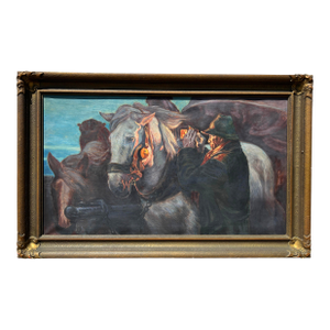 1924 “After Osmar Schindler” Large Equestrian Oil Painting – German School, Framed