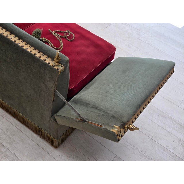Danish 2-Seater Drop Arm Spanish Sofa in Green and Red Velour, 1970s For Sale - Image 11 of 18