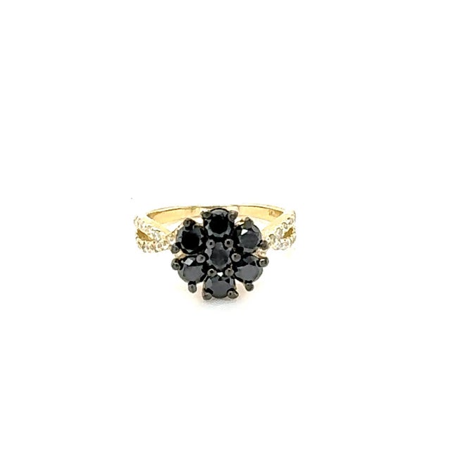1.70 Carat Black Diamond Yellow Gold Cocktail Ring Size 6.5 For Sale - Image 9 of 11
