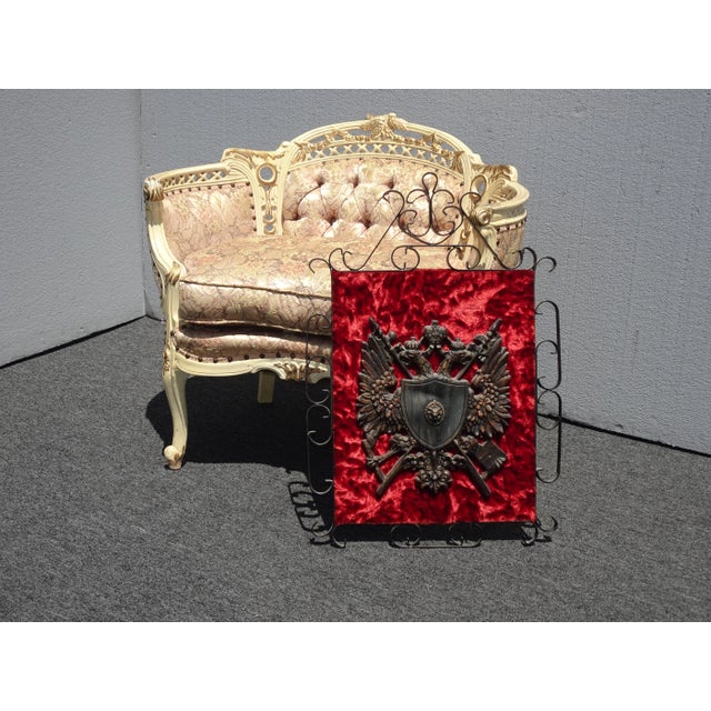Vintage Mid Century Medieval Dragon Wall Mantle Plaque Picture W Red Velvet For Sale - Image 11 of 13