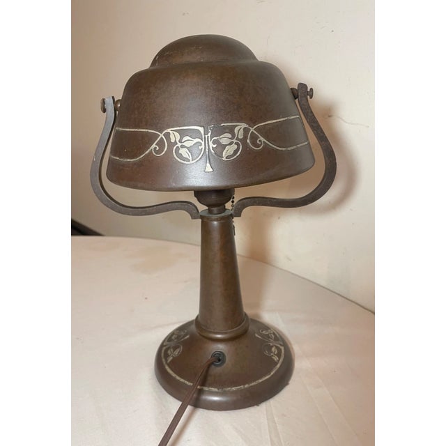 Bronze Heintz Antique Arts & Crafts Sterling Silver Over Bronze Desk Table Piano Lamp For Sale - Image 8 of 15