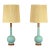 1950s Danish Modern Teal Ceramic & Walnut Lamps - a Pair For Sale